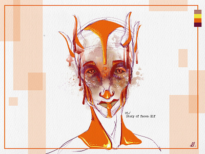 Study of faces: Dark elf abstract characters conceptart conceptfantasy design digital elf fantasy handdrawing illustration orange portrait red watercolor