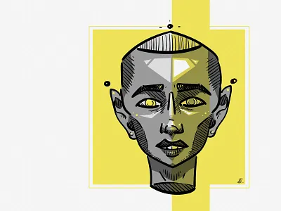 Thoughtless abstract cartoon characters comic conceptart illustration illustrator ink portrait robot stainedglass vector yellow