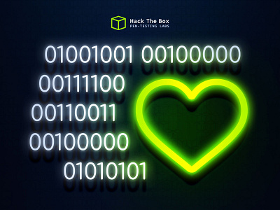 HTB - Social Media 2020 - I Love You binary branding cybersecurity design ethical hacking flat design graphic design hack the box hacking heart htb i love u love neon neon light post social media valentine visual design
