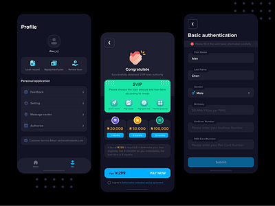 Rocket Loan App 2 app dark mode finance finance app interface ios loan mobile app design rocket ui