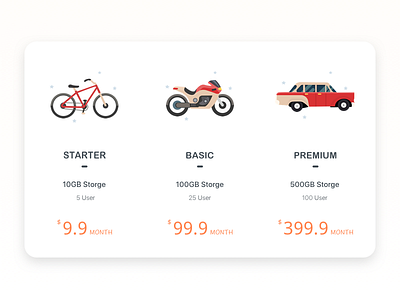 Daily Ui-Day#06-pricing bike car card illustrations interface pricing table taxi ui user ux