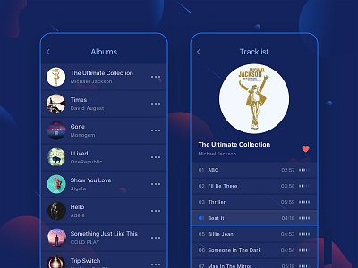 Music app -2 albums app mobile music player tracklist ui