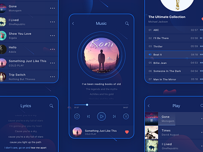 Music Player-3 albums app lyrics mobile music play player tracklist ui