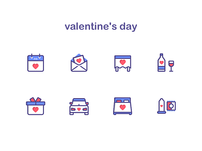 Valentine S Day Icons bed calendar car condom dining table gifts icons message valentine wine