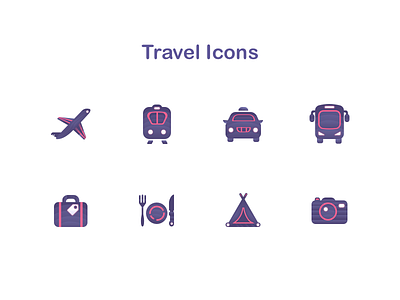 Travel S Icons aircraft and bag beverage bus camera camping food taxi train