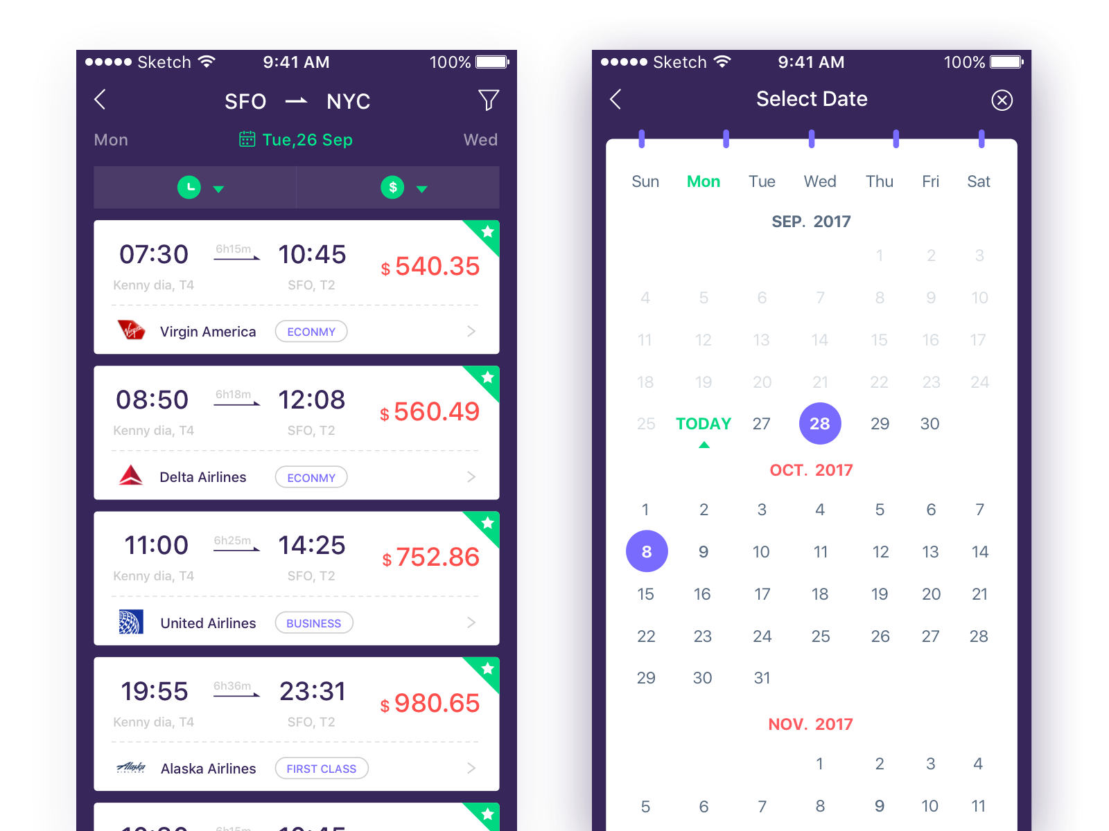 Ui 13. Calendar select two Day UI example.