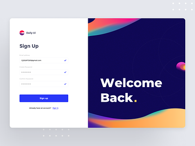 Sign up | Daily UI color daily 100 challenge dashboad sign up ui welcome page