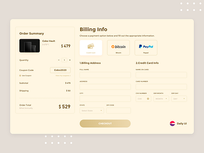 Checkout | Daily UI billboard billing checkout page cobo design interface order ui web