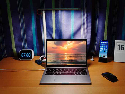 Apple Macbook On Home Desk Mockup