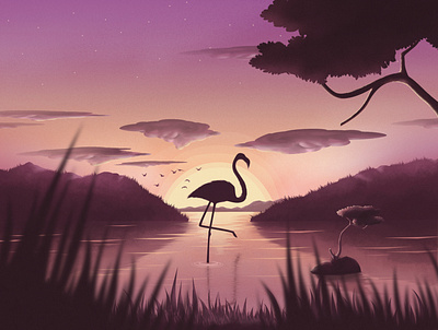 Lonely Flamingo Vector Illustration