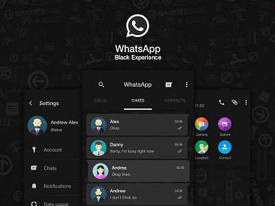 WhatsApp Black - Redesign of a Design app ui chat dark app instant messenger whatsapp whatsapp black whatsapp dark