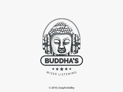 Buddha's Wiser Listening buddhas headphones logo music sound stars stone vector