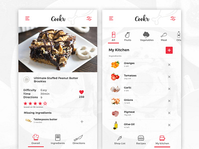 Cookr app design app ui cooking food app food icons kitchen recipes shopping