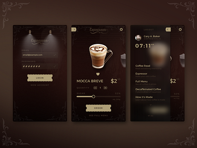 Coffee App app app design classic coffee fancy glass modern ui
