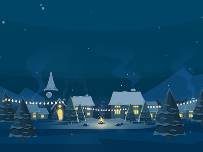 A Christmas Illustration campfire christmas fir illustration lights night snow xmas