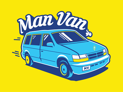 Man Van 90s automobile illustation minivan van