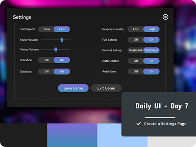 Game Settings Panel - Daily UI Challenge