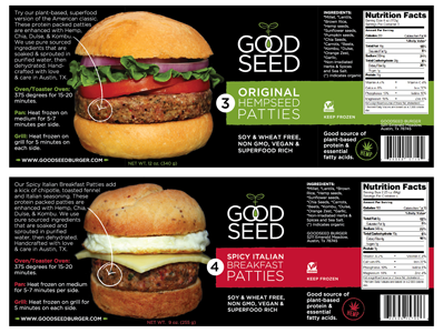 Goodseedlabels austin burger design good goodseed graphic design graphics hemp hempseed labels photography seed texas typography vegan vegetarian