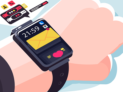 Apple watch concept apps icons art cartoon cartoon illustration colors concept design icons illustration vector watch