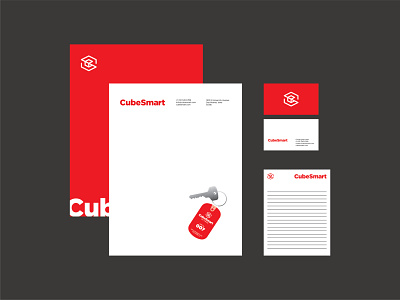 CubeSmart Rebrand brand branding building business card identity illustration key keychain layout logo logomark mark minimal mockup modern rebrand sign stationary symbol type