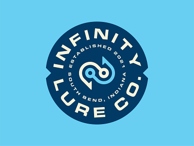 Infinity Lure Co. Logo badge brand branding digital fish fishing geometric icon identity industrial infinity logo lure mark media minimal modern outdoors patch symbol