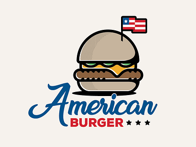 American Burger Logo america branding burger cheeseburger food halftone identity illustration logo retro texture usa