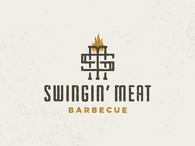 Swingin' Meat BBQ - Concept 1 barbecue bbq bold branding fire flame grill illustration lines logo rough texture