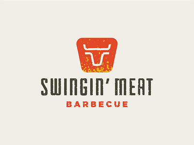 Swingin' Meat BBQ - Concept 2 badge barbecue bbq branding bull distressed fire icon logo meat rough texture type vintage