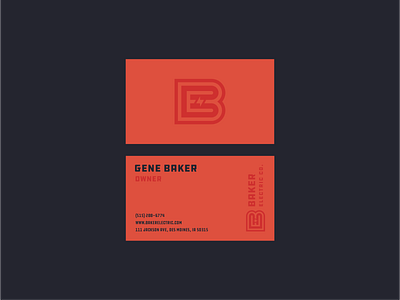 Baker Electric Co. - Business Cards b monogram bolt logo branding business card collateral e monogram electric logo industrial lighting bolt logo modern monogram multiply overlay type