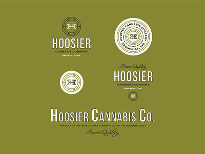 Hoosier Cannabis Company - Concept 1 - Final Buildout badge branding cannabis cbd h h logo icon identity illustration lines logo marijuana mark script type typography vintage