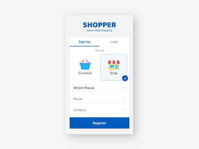 Sign Up ios material design register shop sign up