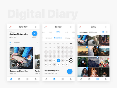 Digital Diary App android app blog calendar diary gallery ios material story ui ux
