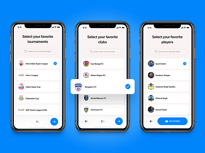 Personalisation and Onboarding clubs football india ios onboard personalised player ui players soccer sports teams ux