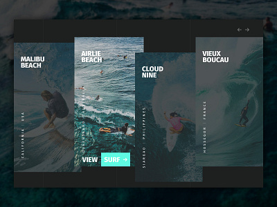 Surf Website Location Cards Interface Design