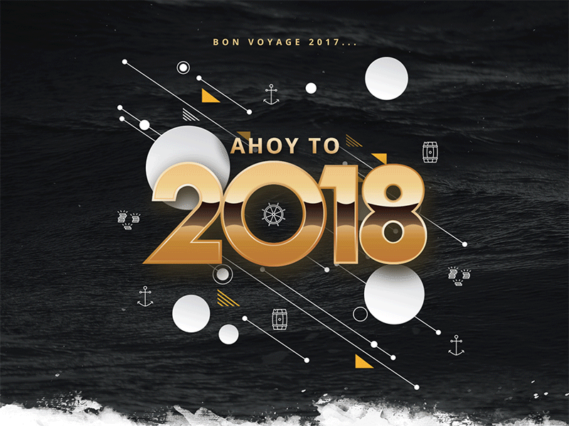 Happy New Year and Ahoy to 2018!!! 2017 2018 animation black flag dark gold grunge icons illustration new year pirate white