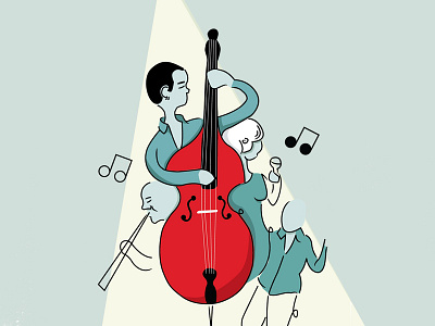 Jazz Band double bass illustration jazz music red
