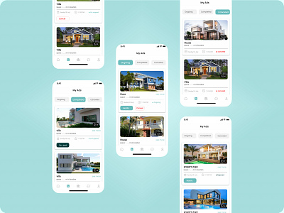 My ads Screens -Property App ads apartment building canceled ads commerical completed ads house ios on request ongoing ads property app reale state rejected ui villa