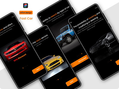 Fast car app -Onboardings screens android cars figma mobile app onboarding screens ui uiux ux