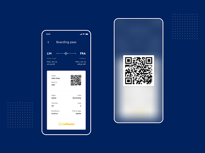 Lufthansa Boarding Pass — Daily UI 24 app design boarding pass cards daily ui daily ui 24 fligh flight booking flight booking app flight design flight ticket flyer lufthansa qr code ui uidesign