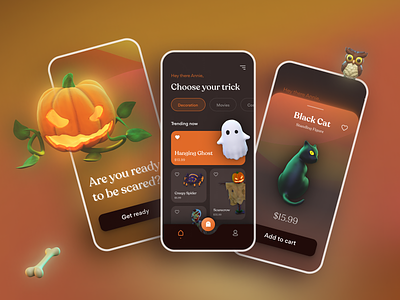 Halloween Store — UI App Design 3d 3d app 3d ui app design commerce e commerce ecommerce event halloween halloween app pumpkin store ui ui app ui design ui ux