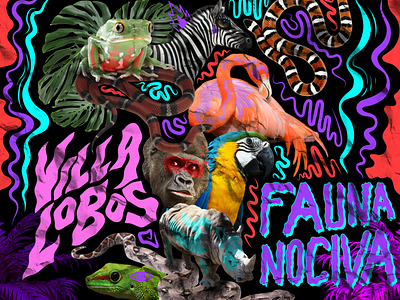 Fauna Nociva ai animal character design digital flamingo frog gorilla illustration méxico parrot photoshop snake vector zebra