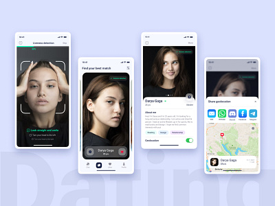 Dating app concept app application blue concept date datein design face flat interface ios minimalism sharing ui ux varification