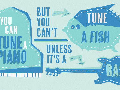 Fish Pun bass blue design fun illustration piano pun sew stich tuna