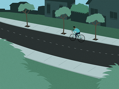 biker art bike biking cyclist design drawing graphic houses illustration neighborhood road street vector