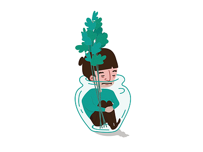 still hidin cute doodle drawing human illustration person plant pot vector