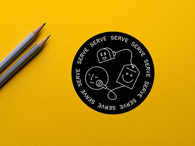 SERVE drawing happy face server sticker sticker design vector vector illustration