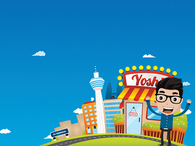 Yosh.my Illustration cartoon character dropship illustration kl tower malaysia vector