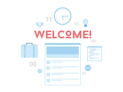 Welcome! briefcase changeloghq.com code commit diamond icon save time vector welcome icons