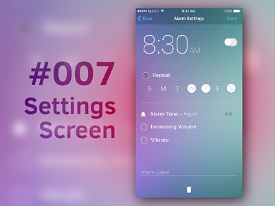 Settings screen - Daily UI 007 007 alarm settings daily ui daily ui challenge day 7 late night upload settings ui user interface ux