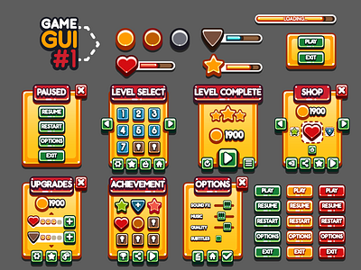 Game GUI #1 adventure arcade assets buttons cartoon elements game gui interface yellow